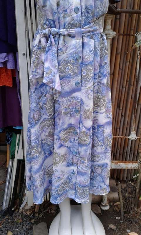 Vintage 1980s Handsewn Summer Dress With Shoulder Pads And Belt Size 14