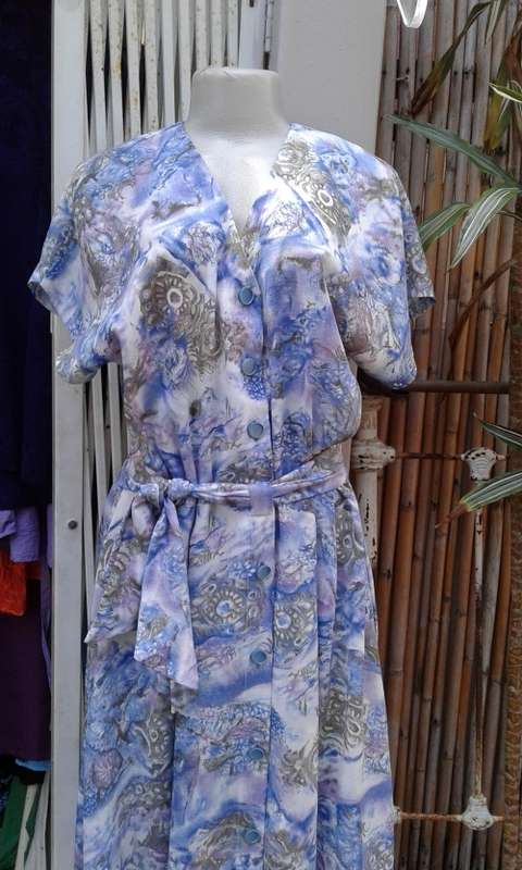 Vintage 1980s Handsewn Summer Dress With Shoulder Pads And Belt Size 14