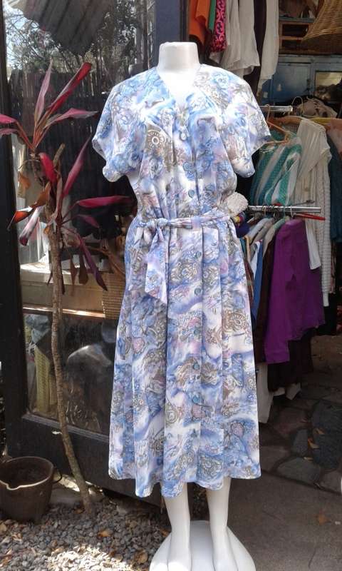 Vintage 1980s Handsewn Summer Dress With Shoulder Pads And Belt Size 14