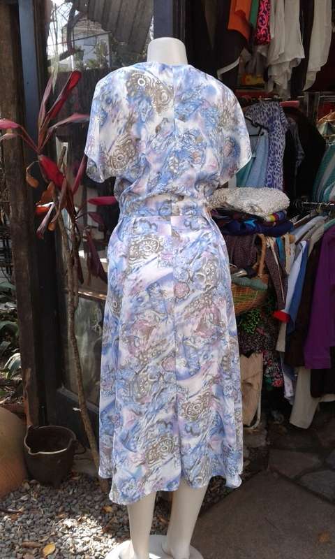 Vintage 1980s Handsewn Summer Dress With Shoulder Pads And Belt Size 14