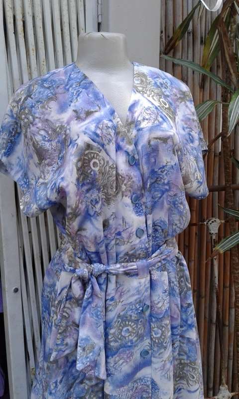 Vintage 1980s Handsewn Summer Dress With Shoulder Pads And Belt Size 14