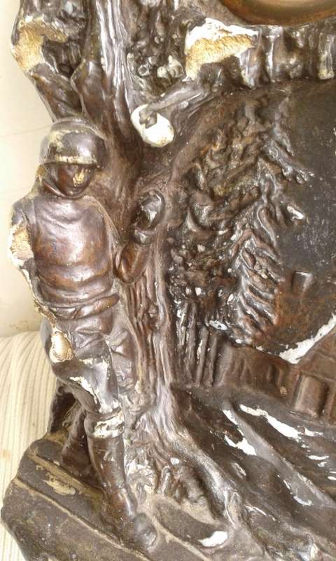 Rare Antique Black Forest Plaster Mantel Clock