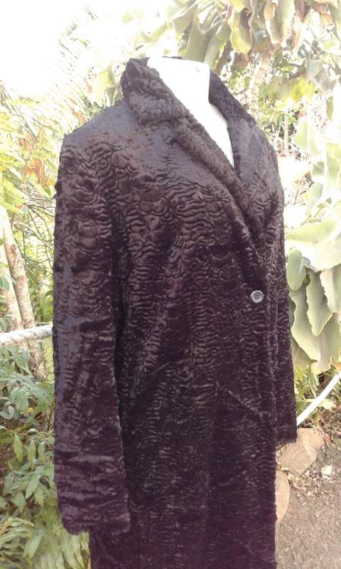 Solitaire By BON` A PARTE Black Faux Caracul Fur 1940s Style Coat
