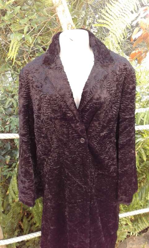 Solitaire By BON` A PARTE Black Faux Caracul Fur 1940s Style Coat
