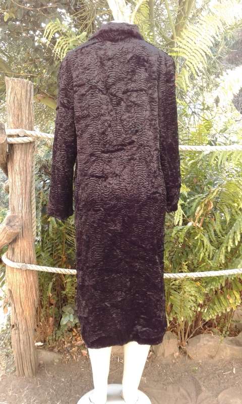 Solitaire By BON` A PARTE Black Faux Caracul Fur 1940s Style Coat