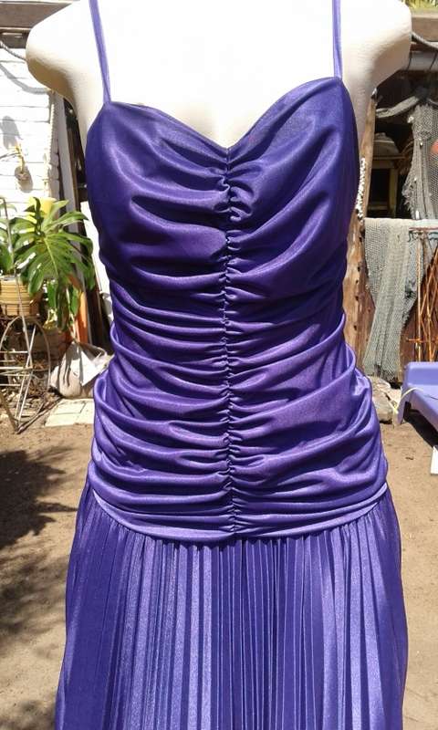 Vintage 1970s Purple Pleated Cocktail Dress With Spaghetti Straps Size 10