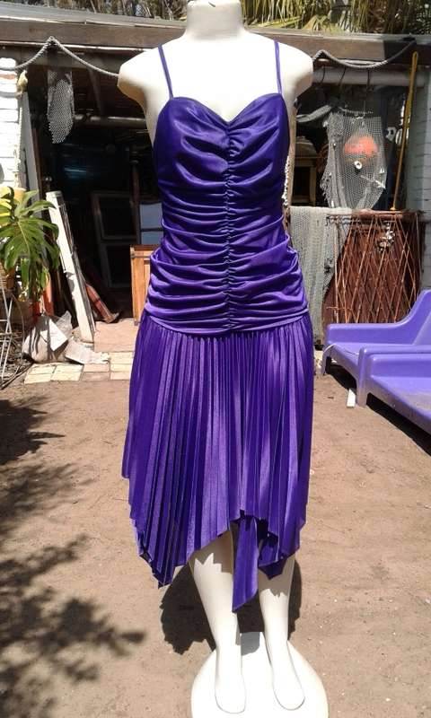 Vintage 1970s Purple Pleated Cocktail Dress With Spaghetti Straps Size 10
