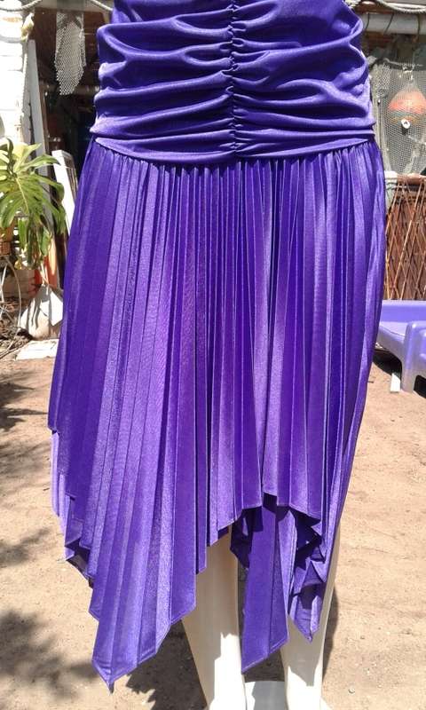 Vintage 1970s Purple Pleated Cocktail Dress With Spaghetti Straps Size 10