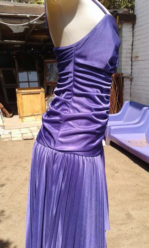 Vintage 1970s Purple Pleated Cocktail Dress With Spaghetti Straps Size 10