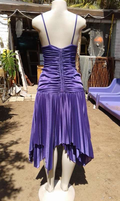 Vintage 1970s Purple Pleated Cocktail Dress With Spaghetti Straps Size 10