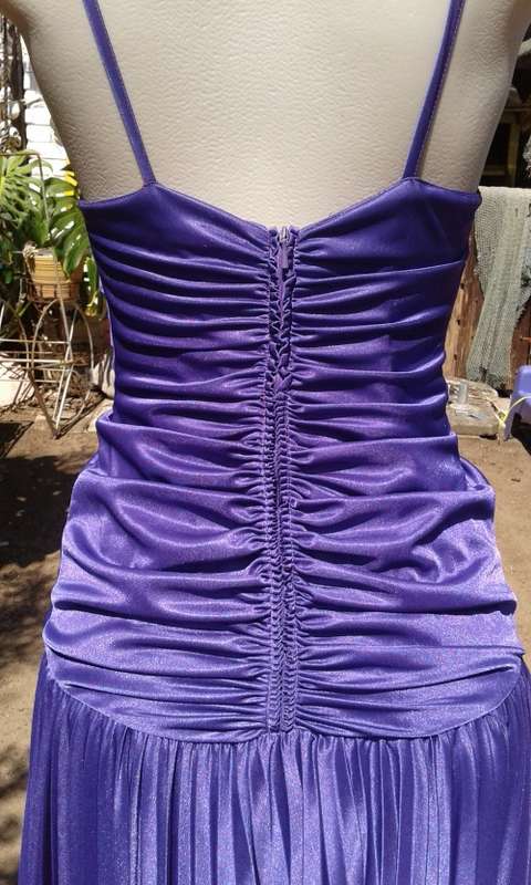 Vintage 1970s Purple Pleated Cocktail Dress With Spaghetti Straps Size 10