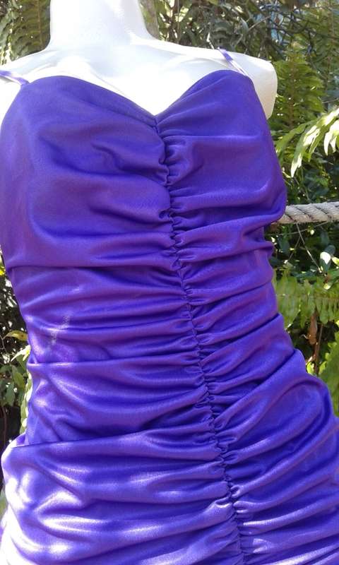 Vintage 1970s Purple Pleated Cocktail Dress With Spaghetti Straps Size 10