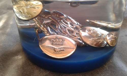 RAF Moth Royal Airforce Brass Button And Hat Cap Badge Resin Paper Weight WWII