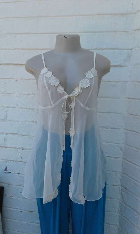 La Senza Lingerie Italian White Chiffon Flower Border Camisole Vest UK Size 10