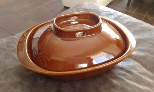 Vintage Large Brown Glazed G.C Ware Stoneware Casserole Cassoulet Bowl With Lid Made In RSA