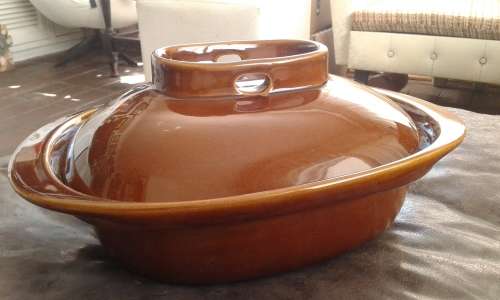 Vintage Large Brown Glazed G.C Ware Stoneware Casserole Cassoulet Bowl With Lid Made In RSA