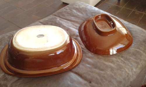 Vintage Large Brown Glazed G.C Ware Stoneware Casserole Cassoulet Bowl With Lid Made In RSA