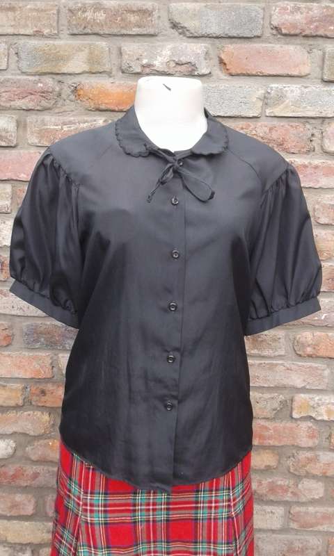 Black 1970s Vintage Puff Sleeve Blouse By Jet Size 12