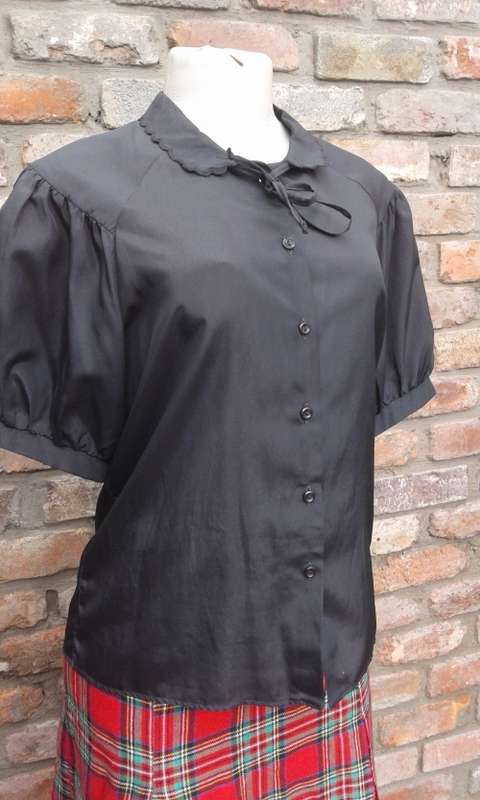 Black 1970s Vintage Puff Sleeve Blouse By Jet Size 12
