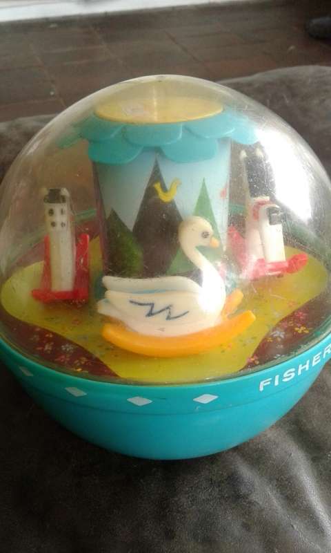 Vintage 1966 Roly Poly Chime Music Ball Fisher Price Infant Toy Swan And Horse