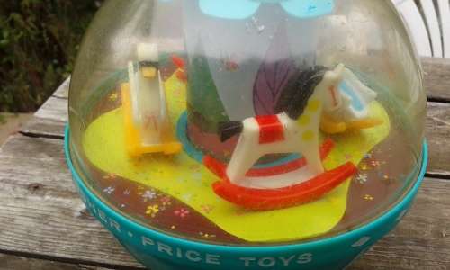 Vintage 1966 Roly Poly Chime Music Ball Fisher Price Infant Toy Swan And Horse
