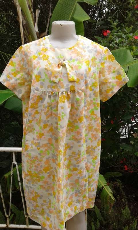 Vintage Original 1960s Modelia Orange Lime Green Flower Power Maternity Dress Size 12 to 14