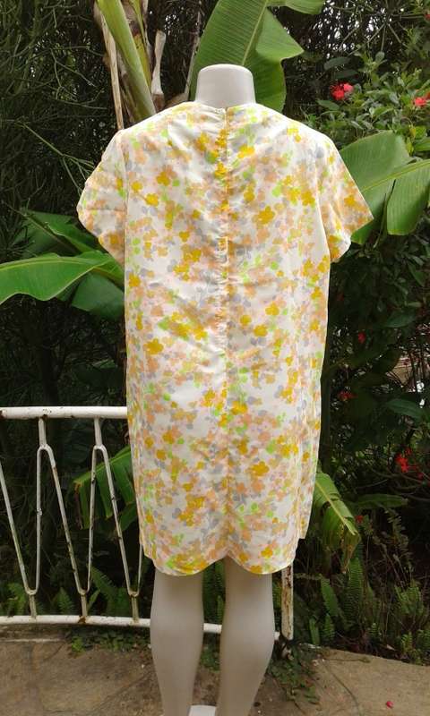 Vintage Original 1960s Modelia Orange Lime Green Flower Power Maternity Dress Size 12 to 14