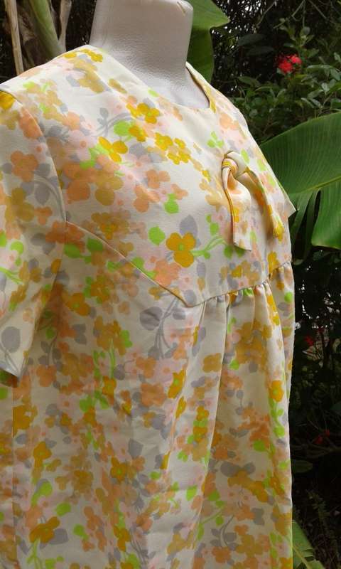 Vintage Original 1960s Modelia Orange Lime Green Flower Power Maternity Dress Size 12 to 14