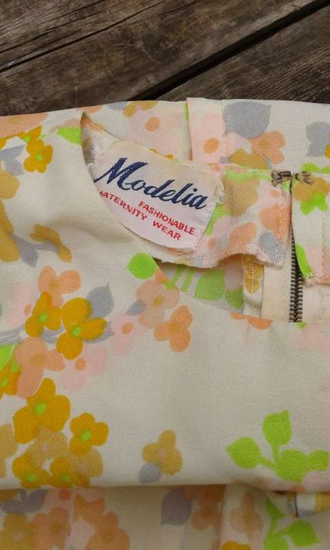 Vintage Original 1960s Modelia Orange Lime Green Flower Power Maternity Dress Size 12 to 14