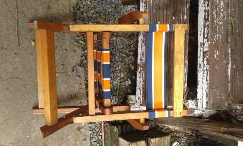 Set Of 2 Vintage Childrens Wooden Foldable Deck Canvas Chairs Mid Century Modern
