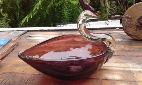 Murano Burgundy Glass Swan Bowl