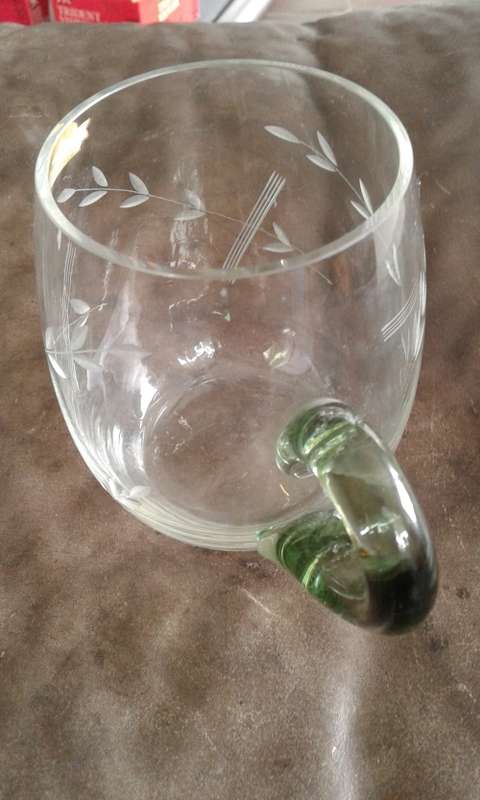 2 Vintage Handcut Crystal Beer Glasses Tankards With Bottle Green Handles SA Cut Glass