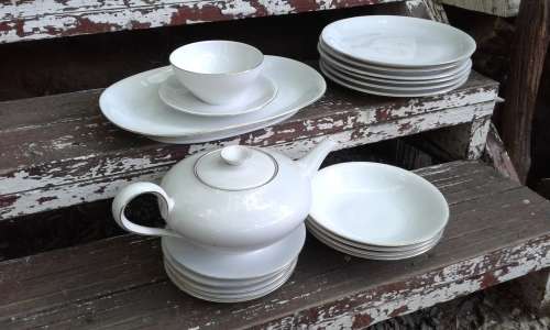 Vintage KPM Krister Germany Classic White 1950s Retro Dinner Service And Tea Pot