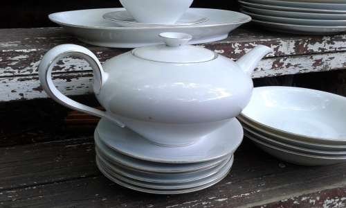 Vintage KPM Krister Germany Classic White 1950s Retro Dinner Service And Tea Pot