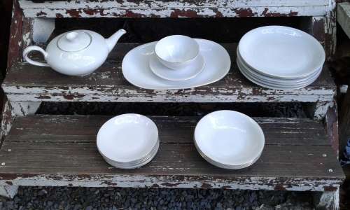 Vintage KPM Krister Germany Classic White 1950s Retro Dinner Service And Tea Pot