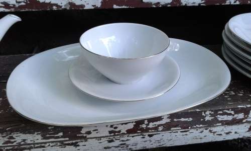Vintage KPM Krister Germany Classic White 1950s Retro Dinner Service And Tea Pot