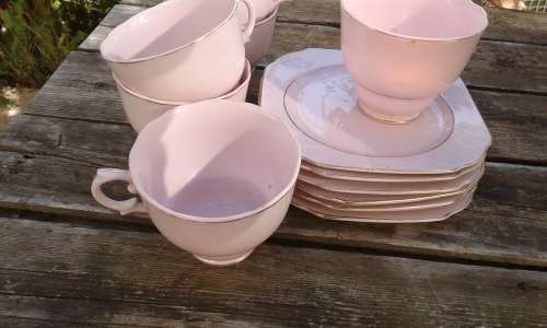 Vintage Pink Ascot China Fine Porcelain Tea Set 6 Cups 6 Saucers