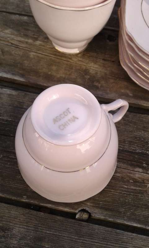 Vintage Pink Ascot China Fine Porcelain Tea Set 6 Cups 6 Saucers