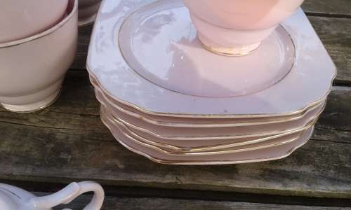 Vintage Pink Ascot China Fine Porcelain Tea Set 6 Cups 6 Saucers