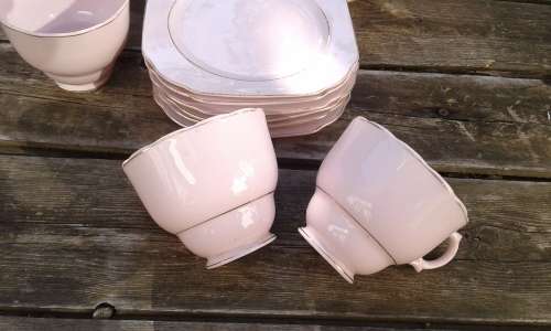 Vintage Pink Ascot China Fine Porcelain Tea Set 6 Cups 6 Saucers