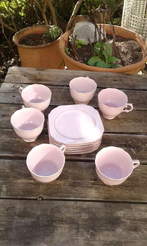 Vintage Pink Ascot China Fine Porcelain Tea Set 6 Cups 6 Saucers