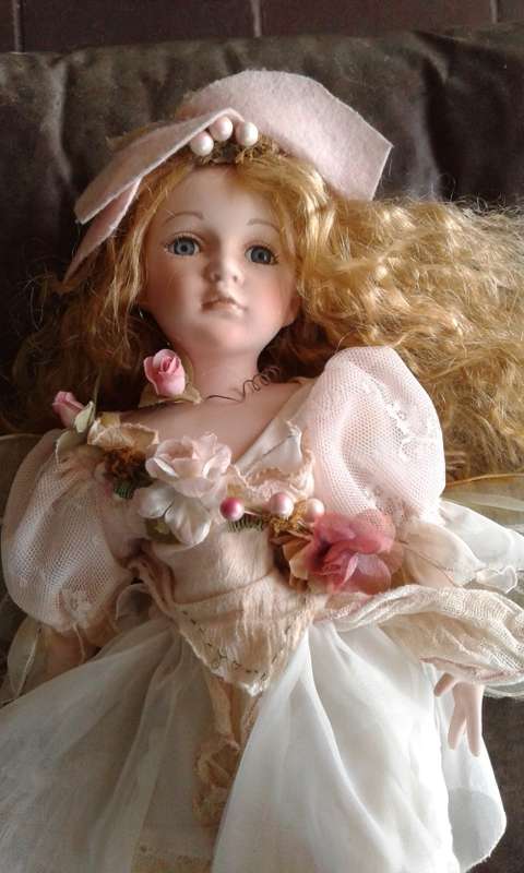 Vintage Large Beautiful Porcelain Fairy Doll With Wings And Stand 45cm