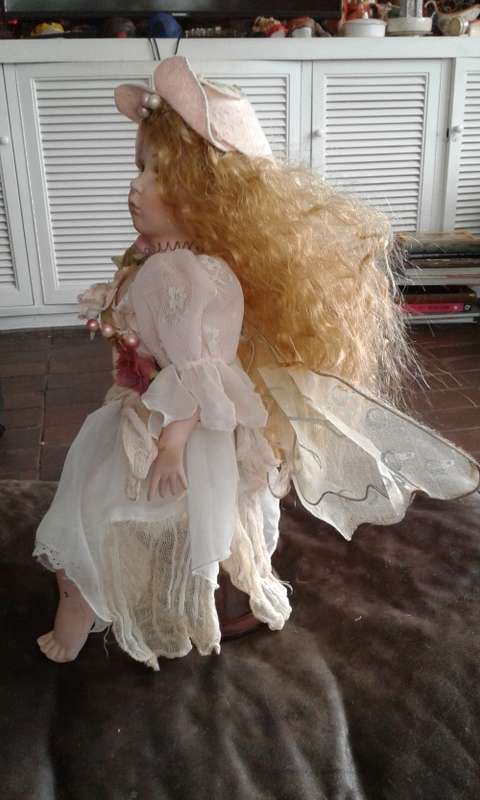Vintage Large Beautiful Porcelain Fairy Doll With Wings And Stand 45cm