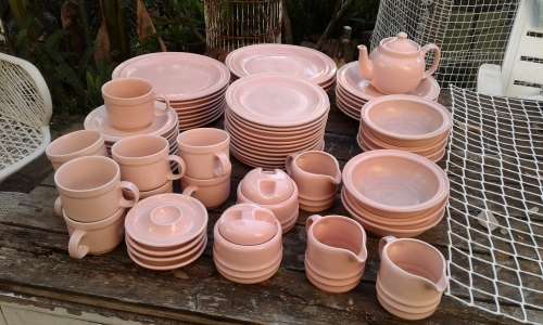 Vintage Drostdy Ware Stonecraft Light Pink Dinner And Coffee Set 62 Pieces