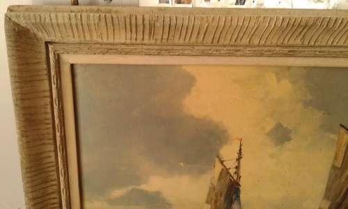 Vintage Large Ship Sailboat Nautical Framed Print Mid Century Modern