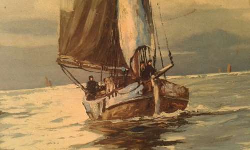 Vintage Large Ship Sailboat Nautical Framed Print Mid Century Modern