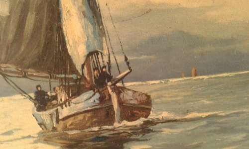 Vintage Large Ship Sailboat Nautical Framed Print Mid Century Modern