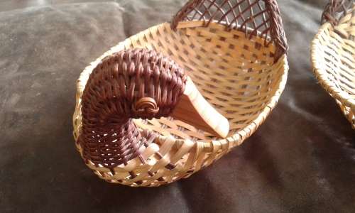 2 Vintage Mid Century Modern Woven Wicker Duck Snack Baskets