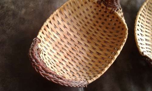 2 Vintage Mid Century Modern Woven Wicker Duck Snack Baskets