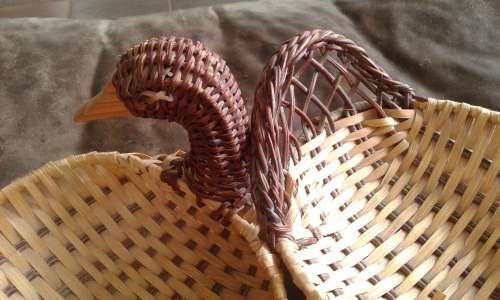 2 Vintage Mid Century Modern Woven Wicker Duck Snack Baskets